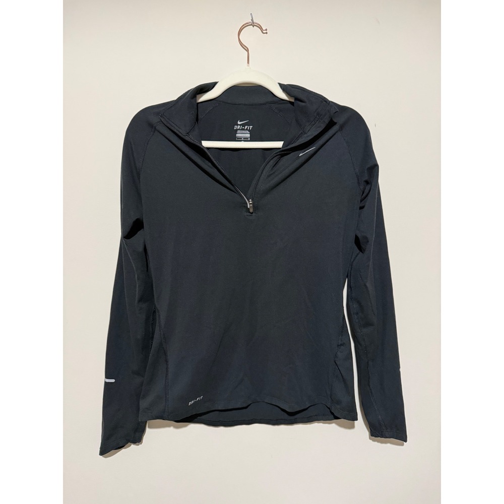 Nike Womens Dri-FIT Quarter Zip Running Top Black Long Sleeve Activewear Size M